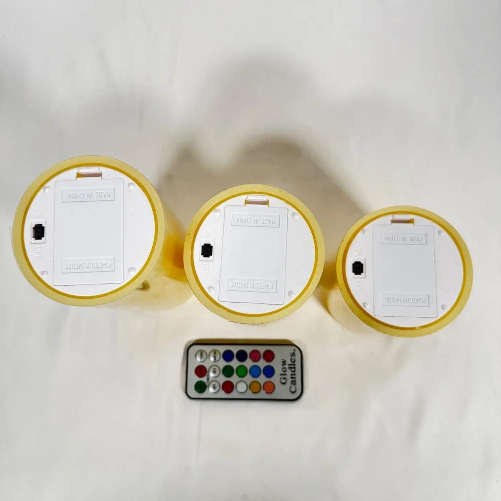 Glow Candles LED Pillar Candles Cream Color Changing Remote Set of 3